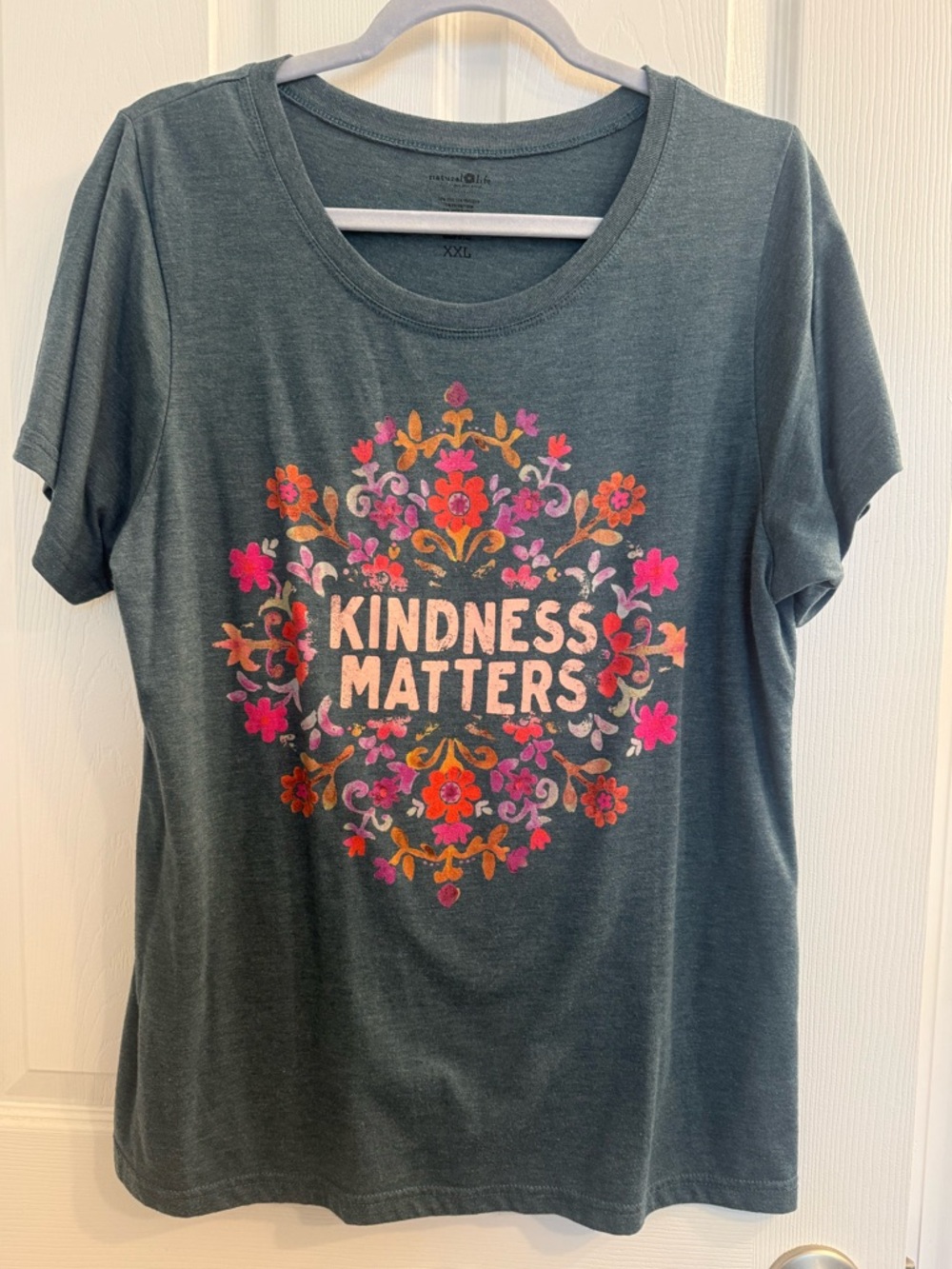 NATURAL LIFE Dark Teal Floral "Kindness Matters" Short Sleeve Tee